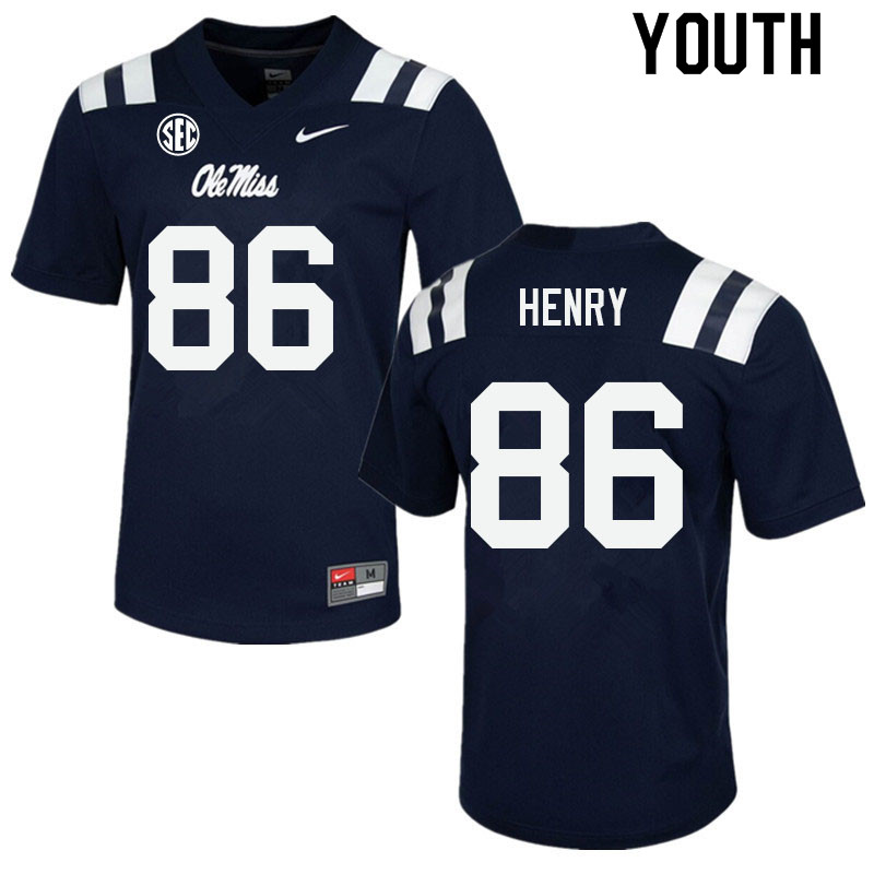 Youth #86 JJ Henry Ole Miss Rebels College Football Jerseys Sale-Navy